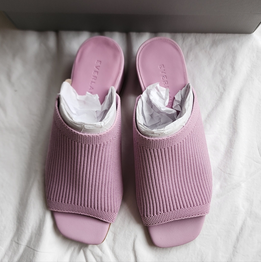 Everlane - The Glove Mule in Reknit - Lilac & Leather Block Heel